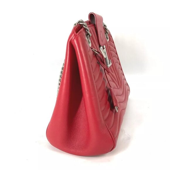 LOUIS VUITTON M51497 New Wave Chain tote Double Chain Shoulder Bag Leather Red - Picture 12 of 16